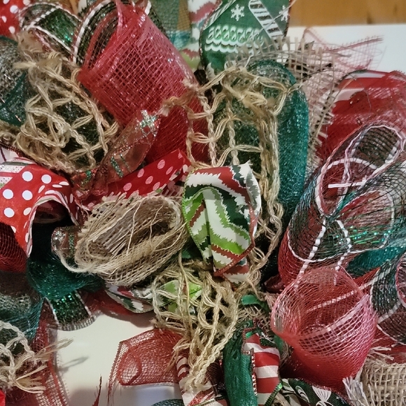 Festive Burlap and Ribbon Holiday Wreath - Picture 3 of 4